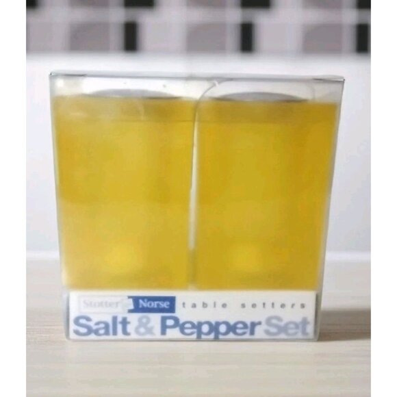 Vintage Stotter & Norse Frosted Glass Salt Pepper Shakers Retro Yellow Square - Picture 1 of 4